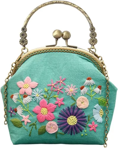 Miniatura 6 de Gogobear Fácil bordado DIY bolsos monedero monedero bolso rosa flores hecho a mano bordado bolso cruzado Flores rosas