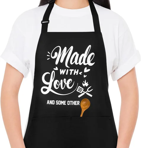 Miniatura 12 de Delantales divertidos para hombres, delantales de cocina profesionales con dos bolsillos, delantal de chef ajustable, delantal con babero para regalo