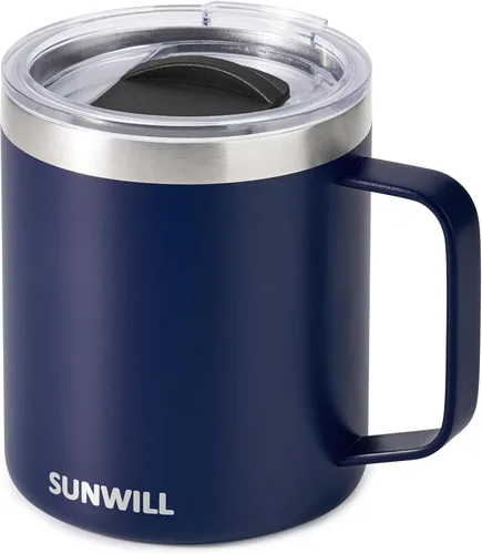 Miniatura 21 de SUNWILL - Taza de café de viaje con tapa, taza aislada con asa, taza de acero inoxidable de 14 oz para acampar, oficina, hogar, recubrimiento