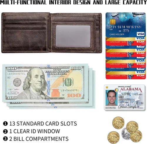 Miniatura 6 de Swallowmall Mens Wallet RFID Genuine Leather Slim Bifold Wallets For Men Removable ID Windows 11 Cards Holders Gift Box