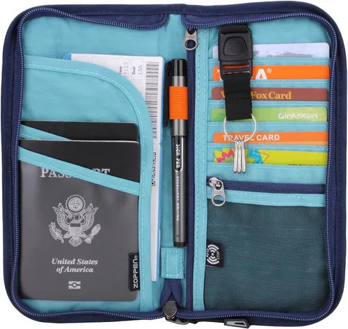Miniatura 2 de ZOPPEN Cartera de viaje RFID y organizador de documentos con cremallera con correa de muñeca extraíble Cartera RFID