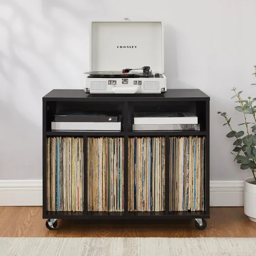 Miniatura 8 de Crosley Furniture Carlo - Consola de almacenamiento de discos rodantes, soporte móvil para tocadiscos, soporte para discos de vinilo, color negro