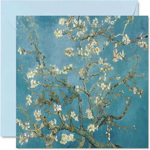 Stuff4 Tarjetas de arte clásicas para hombres y mujeres – Flor de Van Gogh – Famosa tarjeta de cumpleaños abstracta para papá, mamá, tío, tía,