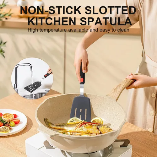 Miniatura 3 de Juego de 4 espátulas de silicona flexible y pinzas para alimentos de cocina con puntas de silicona, resistente al calor de 600 °F, ideal
