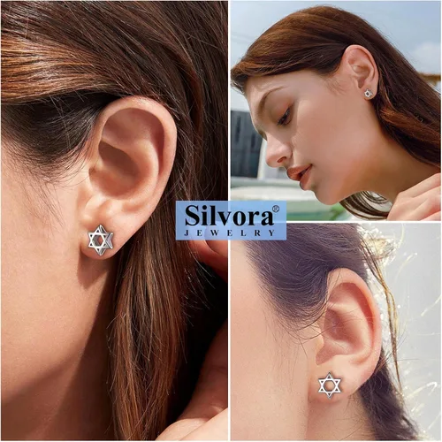 Miniatura 6 de Silvora Aretes de plata de ley con estrella de DavidOjo de Horus para mujeres, adolescentes y niñas, delicado embalaje de regalo