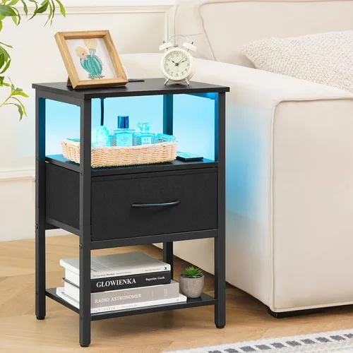 Miniatura 2 de Yoobure Mesa auxiliar con almacenamiento, mesita de noche LED con estación de carga, mesas auxiliares para sala de estar, mesita de noche para Negro