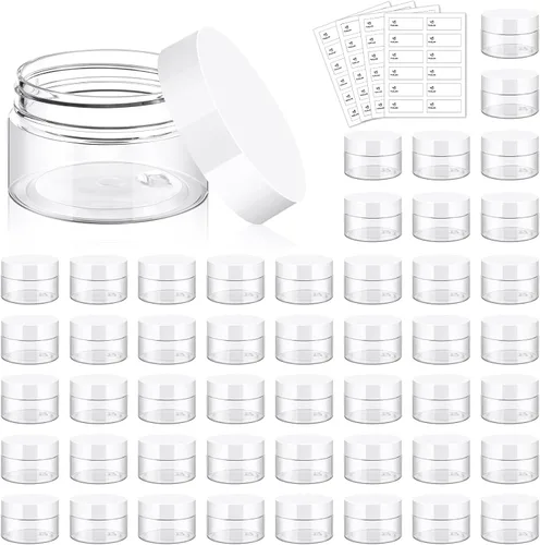 Miniatura 19 de TUZAZO Paquete de 4 tarros de plástico de 1 onza con tapas blancas, recipientes de plástico pequeños de 1 onza con tapas para productos de belleza