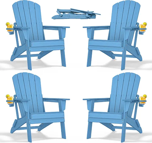 Miniatura 15 de nevilywood Silla Adirondack plegable – Respaldo ergonómico extendido, portavasos – Fácil montaje – Plástico HDPE duradero, resistente a