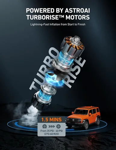 Miniatura 2 de AstroAI Bomba de inflado de neumáticos portátil de 160 PSI DC de alta resistencia con pantalla, cilindros duales y motores duales, compresor de aire