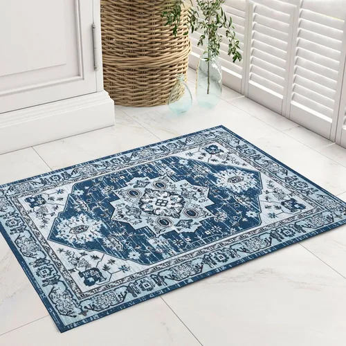 Miniatura 27 de COZYLOOM Alfombra de área de 2 x 6 pies, tribal, envejecida, para entrada, medallón vintage, alfombra para interiores, alfombra de pelo bajo, suave