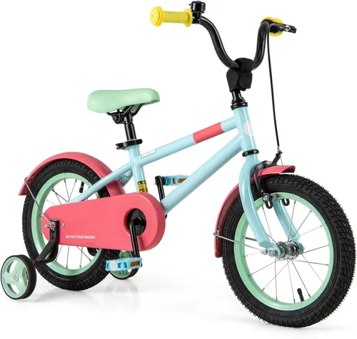 Miniatura 11 de BABY JOY Bicicleta infantil de macarones coloridos, de 12, 14, 16 y 18 pulgadas, bicicleta deportiva para niños con ruedas de entrenamiento