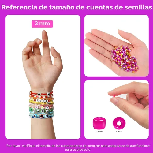 Miniatura 5 de Redtwo Kit de 45000 cuentas de cristal de 0.118 pulgadas, 7 cajas de 144 colores para pulseras, kit de pulsera de amistad con dijes y letras