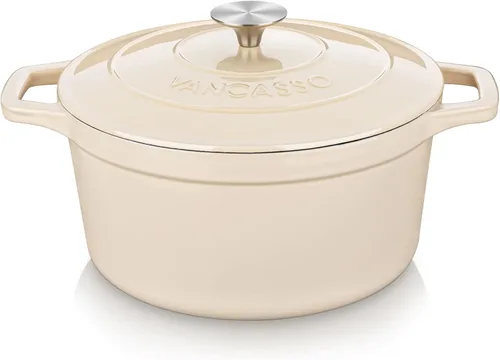 Miniatura 16 de vancasso Horno holandés de hierro fundido esmaltado, olla holandesa de 9.3 cuartos de galón con tapa, olla ovalada de hierro fundido con Crema