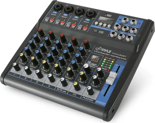 Pyle Mezclador de audio profesional de 6 canales - USB - Bluetooth - Alimentación fantasma de 48 V - Entrada digital MP3 - FX 16 bits DSP - Interfaz