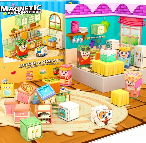 Miniatura 14 de 150 Bloques Magnéticos – Juego de Construcción de Minas Magnéticas, Juego de Construcciones STEM, Aventura en la Selva, Cubos Apilables Sensoriales