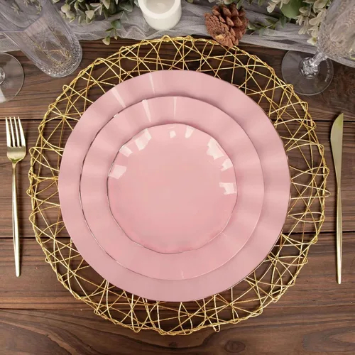 Miniatura 67 de Tableclothsfactory Paquete de 10 platos redondos de plástico negro de 6 pulgadas para ensalada de postre, platos desechables con borde ondulado