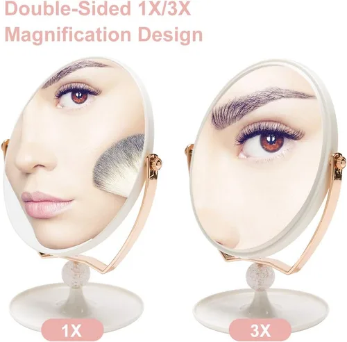 Miniatura 2 de YEAKE Espejo de tocador de maquillaje con aumento, plástico ABS, doble cara, aumento 3X, giro de 360°, espejo de maquillaje de belleza, espejo