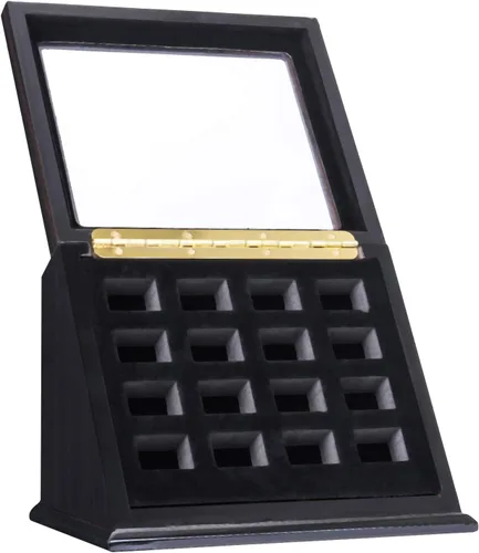 Miniatura 3 de Vitrina de anillo de campeonato, caja de madera para anillos deportivos (16 ranuras, inclinada, negro)