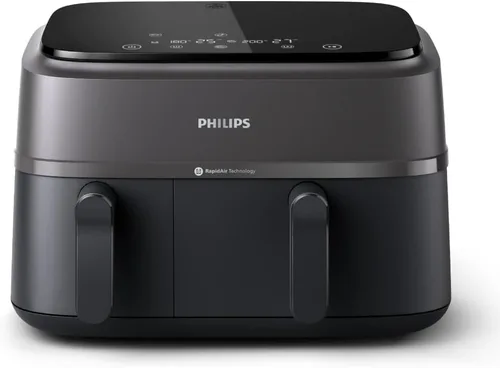 Philips Freidora de aire de doble cesta serie 3000, funciones 8 en 1, 9.5 cuartos de galón, 2 cajones, tiempo de cocción de sincronización