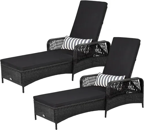 Miniatura 10 de HAPPYGRILL Sillón reclinable de ratán de polietileno para exteriores, tumbona para patio con almohada de cintura extra, silla reclinable con 6 Marrón