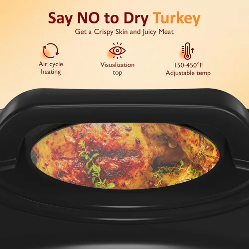 Miniatura 4 de Sunvivi Horno asador eléctrico con tapa visible, horno asador de pavo de 24 cuartos de galón con sartén y estante extraíbles, acero inoxidable