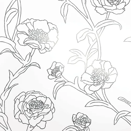 Tempaper Papel tapiz floral extraíble con despegar y pegar de peonías metálicas en blanco y negro, 20.5 pulgadas x 16.5 pies, fabricado en los