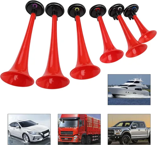 Miniatura 4 de FARBIN Bocina musical con sonido musical de 6 trompetas con compresor, juego de melodía de padrino, rojo, 12 V, 150 db, para tren, camión