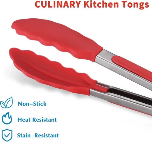 Miniatura 3 de Small Tongs For Cooking,7 inch Kitchen Mini Tongs with Silicone Tips Great for Air Fryer Cooking Serving Tong Set of 3 Turning