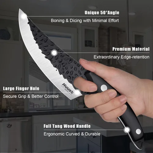 Miniatura 4 de Huusk Cuchillos coleccionables Cuchillo de chef y cuchillo de carne con funda de cuero y caja de regalo..