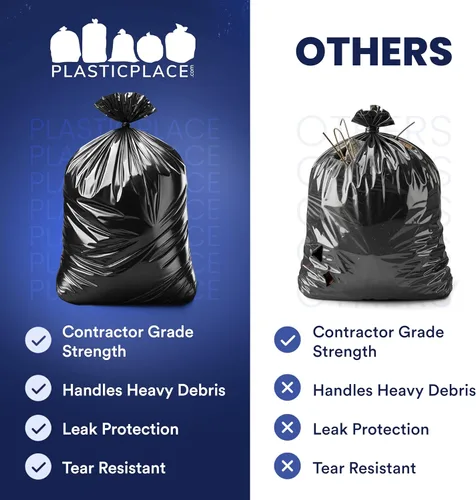Miniatura 6 de Plasticplace Bolsas de basura para contratistas de 55-60 galones │ 3.0 mil │ Bolsa de basura negra resistente │ 38 pulgadas x 58 pulgadas