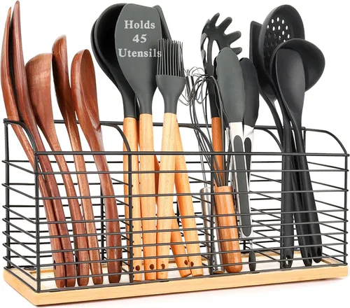 Miniatura 8 de Soporte grande para utensilios de cocina, 11.8 x 6.7 x 4.7 pulgadas, diseño estético de 3 compartimentos, organizador de utensilios de cocina