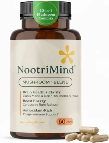 Mushroom+ Blend 10 cápsulas complejas de hongos | Melena de león, Reishi, Cordyceps y Chaga | Enfoque + Claridad, energía y apoyo inmunológico |