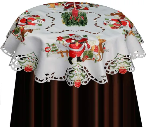 Miniatura 10 de Creative Linens Juego de 4 manteles individuales bordados de Navidad con Papá Noel, reno, flor de pascua, 11 x 17 pulgadas, color blanco