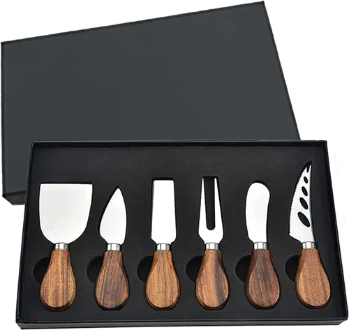 Cuchillos de queso con cortador de queso, tenedor de queso, cuchillo para untar queso para tablas de embutidos y cubiertos, juego de 6 cuchillos de