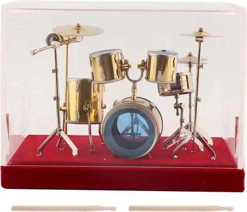 Miniatura 2 de Eujgoov Kit de batería en miniatura, escala 1:12, retro, oro, cobre, mini instrumento musical para escritorio, oficina, decoración, regalo