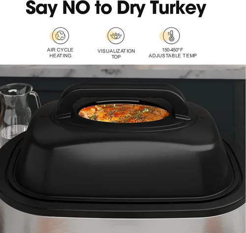 Miniatura 2 de Horno asador de 28 cuartos de galón, bandeja asadora eléctrica con tapa visible y de auto-rociado, horno asador eléctrico grande de acero inoxidable