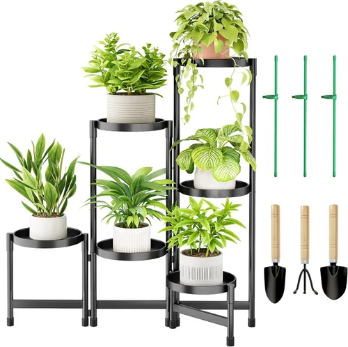 Miniatura 8 de Cawukege Soporte para plantas de 5 niveles para interiores, soporte escalonado para plantas al aire libre para múltiples plantas, estante de esquina