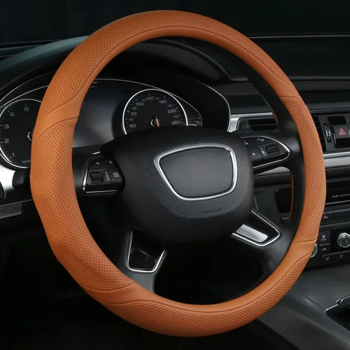 ALEMODR Funda de volante de cuero naranja Cayenne universal de 15 pulgadas