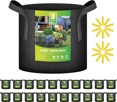 Miniatura 20 de iPower - Bolsa de cultivo para plantas de 5 galones, paquete de 6, resistentes, de tela con asas de nylon, contenedores de 300g de tela no tejida
