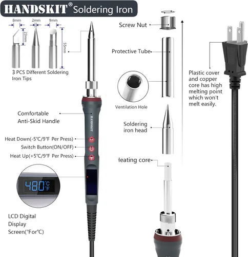 Miniatura 2 de Kit de soldadura digital de 200 W y 110 V para soldar, kit de soldadura 6 en 1, herramienta de soldadura, temperatura ajustable de 180 a 896.0 °F, 3