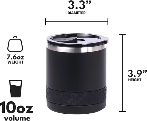 Miniatura 2 de Elemental Recess Vaso bajo de 10 oz, taza de acero inoxidable de triple pared con tapa de Tritan no fracturable, vaso de whisky aislado, taza