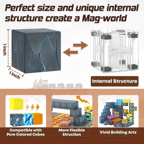 Miniatura 6 de Bloques Magnéticos - Construye Mi Mundo Magnético Edición Espada, Espada de Mina, Cavernas, Bloques de Construcción Magnéticos, Juguetes de Espada