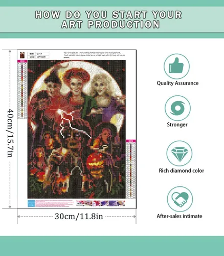 Miniatura 3 de Kits de pintura de diamantes para adultos, arte de diamantes de imitación, arte de Halloween, lienzo HD para bricolaje, taladro completo 5D