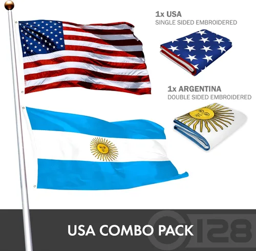 Miniatura 2 de G128 Paquete combinado: bandera estadounidense de Estados Unidos de 3 x 5 pies bordada con estrellas y bandera argentina (argentina) de 3 x 5 pies