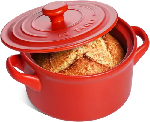 LE TAUCI Horno holandés de cerámica de 3 cuartos - Ligero, no tóxico, no necesita curado - Apto para horno, microondas y lavavajillas, olla Rojo