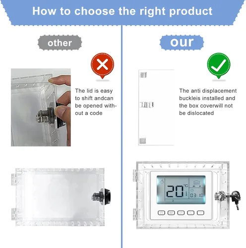 Miniatura 5 de Caja de bloqueo de termostato universal con llave, protector de termostato grande transparente para pared, cubierta de termostato con cerradura