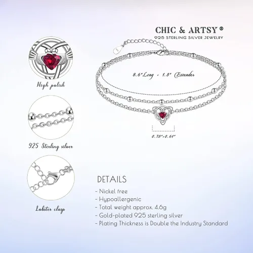 Miniatura 171 de CHIC & ARTSY Tobilleras delicadas de plata de ley S925 para verano, pulsera de tobillo ajustable multicapa para playa, joyería de pie para mujer