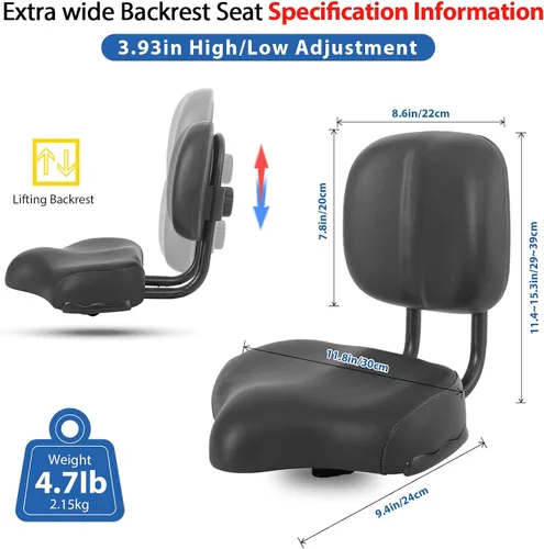 Miniatura 2 de Bike Seat with Backrest, Oversized Comfortable Ergonomic Design Bicycle Saddle for Men and Women Adjustable Height Bike Saddle for Tricycle City
