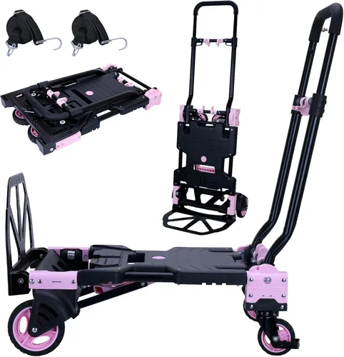 Carretilla de mano plegable 2 en 1, carrito plegable de 330 libras con ruedas, carretilla de mano plegable con mango telescópico, carrito portátil