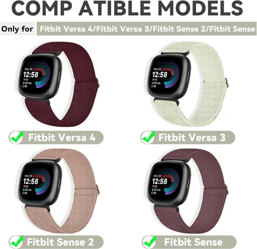 Miniatura 4 de Paquete de 4 correas elásticas de nailon, compatibles con Fitbit Versa 4/Fitbit Versa 3/Fitbit Sense 2/Fitbit Sense, correa ajustable suave